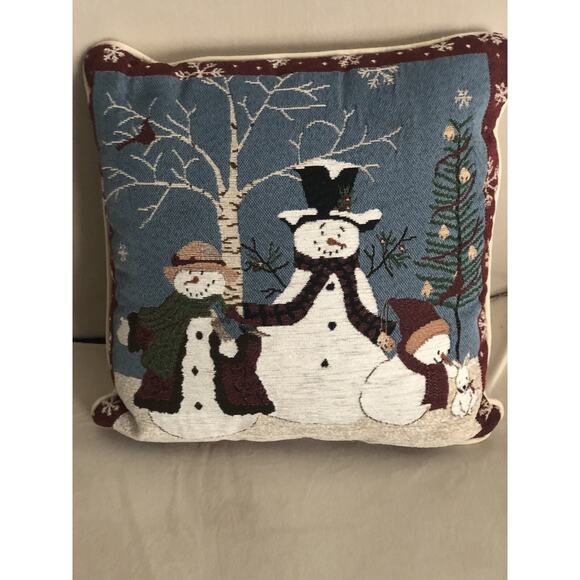Vtg Christmas Snow Family Throw Pillow Snowman Family 17 X 16 Home Decor Country - Picture 3 of 5